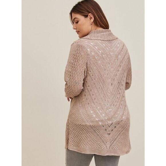 Torrid Pointelle Cardigan Curved Hem  long Sleeve Open Front Loose Knit Sweater - Picture 8 of 9